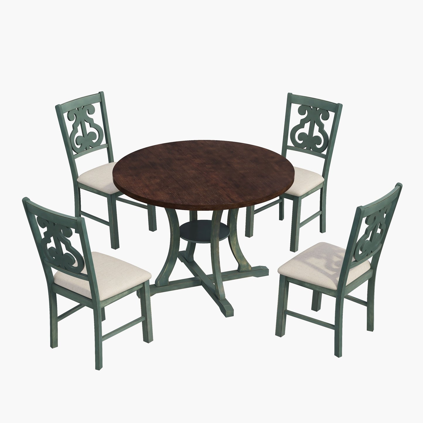 Tristan 5pc Dining Set Round Table 4x Side Chairs - Antique Blue