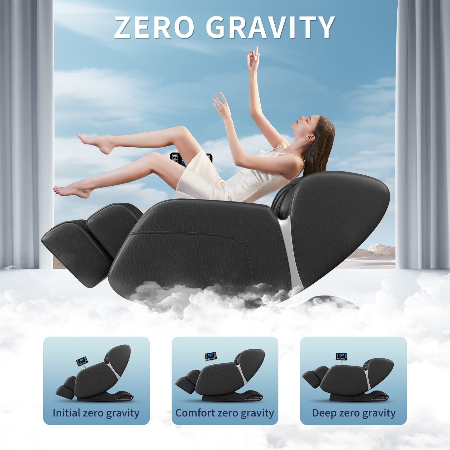 Elysia Zero Gravity Full Body Massage Chair with LCD Touch Screen - Black