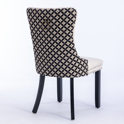 Nikki Velvet Dining Chair w Patterned (Set of 2) - Beige