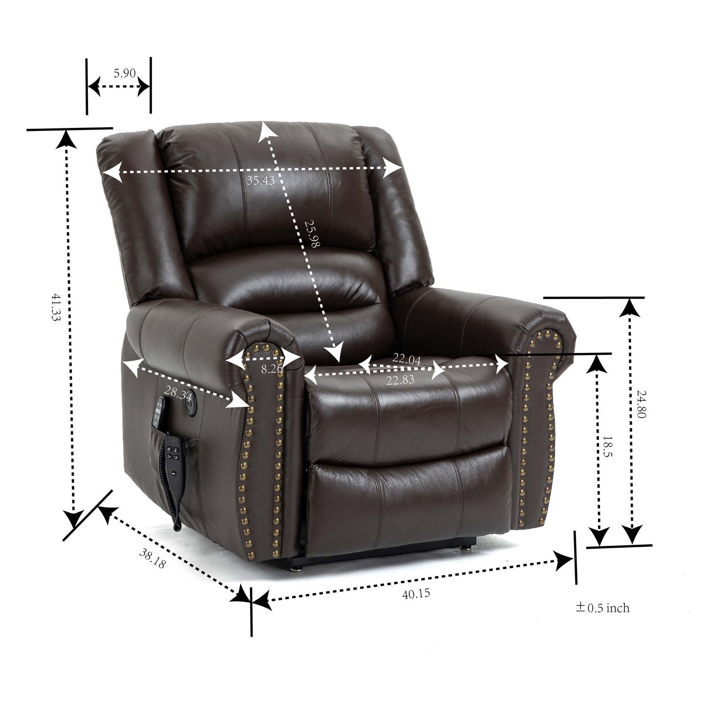 Zest Power Lift Genuine Leather Recliner Chair Heat Massage Dual Motor - Brown