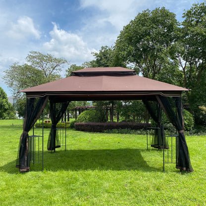 Kay 13 x 10 ft Outdoor Patio Gazebo Canopy Tent - Brown