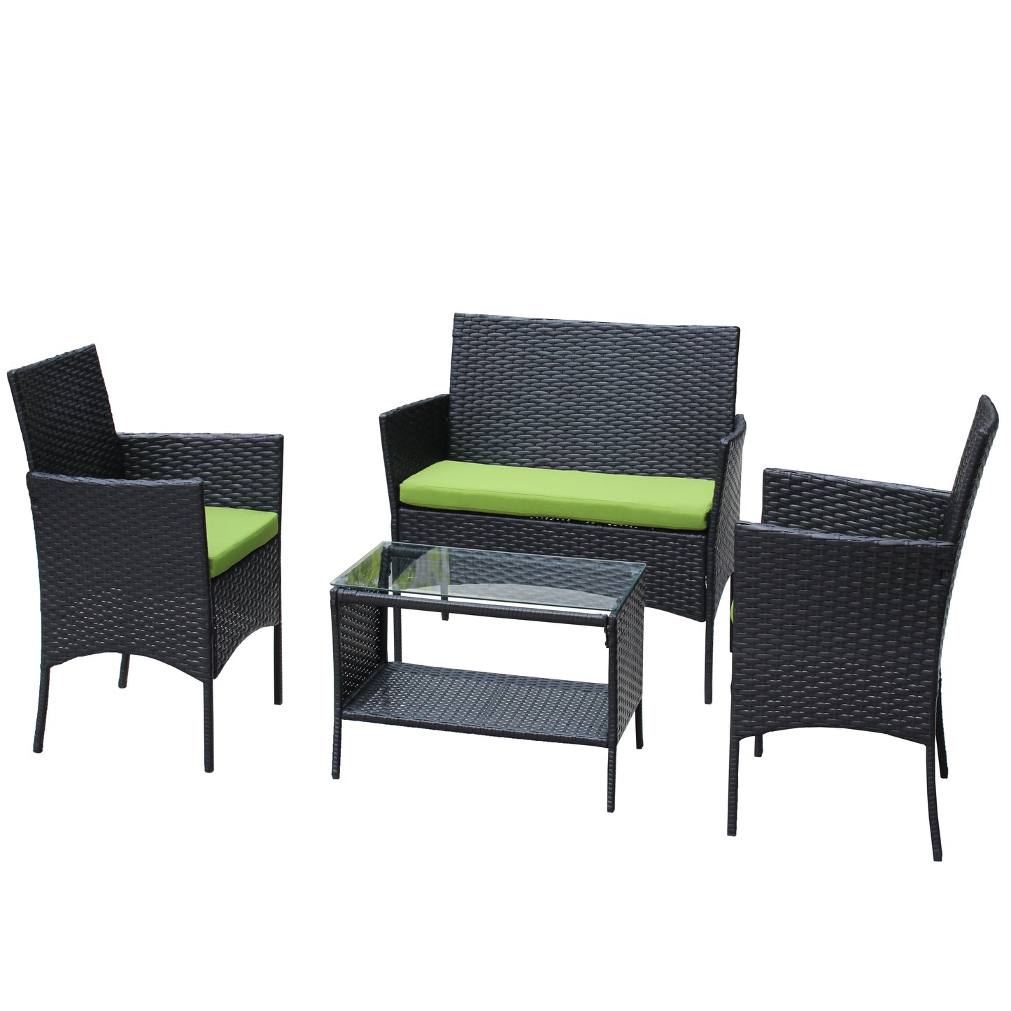 Miola 4 Pc Outdoor Patio Wicker Ratten Furniture Set - Green Cushion