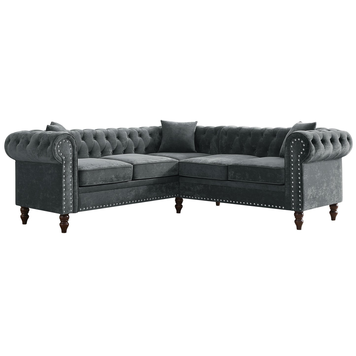 Nest Velvet Button Tufted L-shaped Sofa - Gray