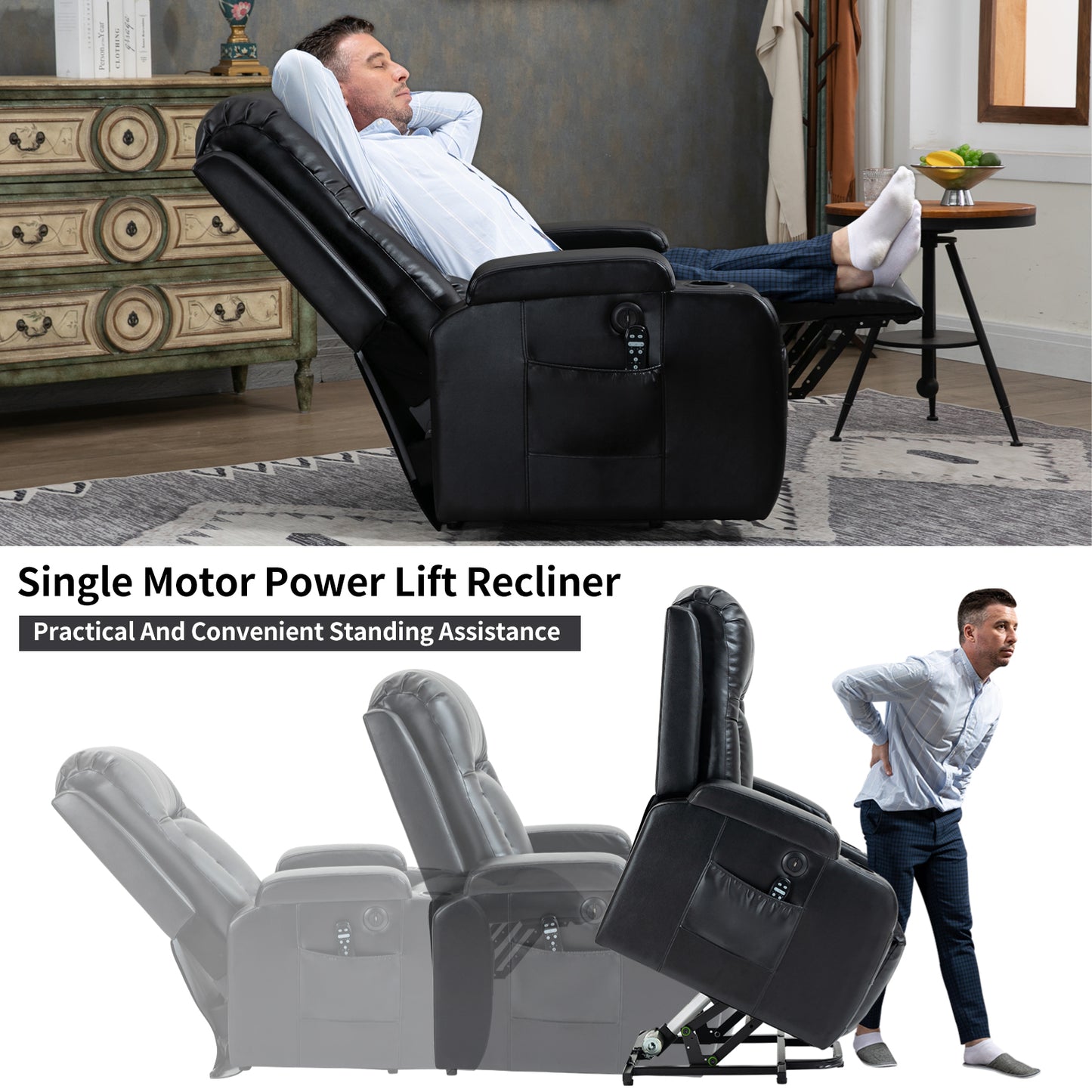 Logan Power Lift Recliner - Black