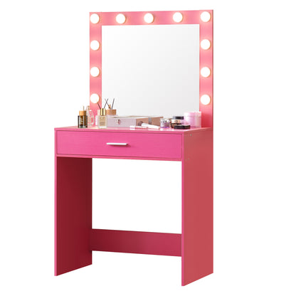 Auro Vanity Desk with Mirror & Light - Pink