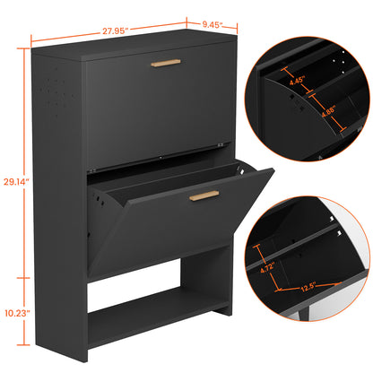 2 Drawer All Steel Large Shoe Cabinet - Black