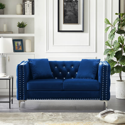 Mahoney Velvet Sofa with 2 Pillows - Blue