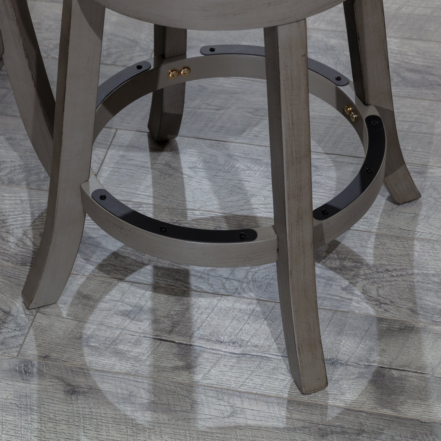 Viva Counter Stool, Weathered Gray, Black Leather Seat