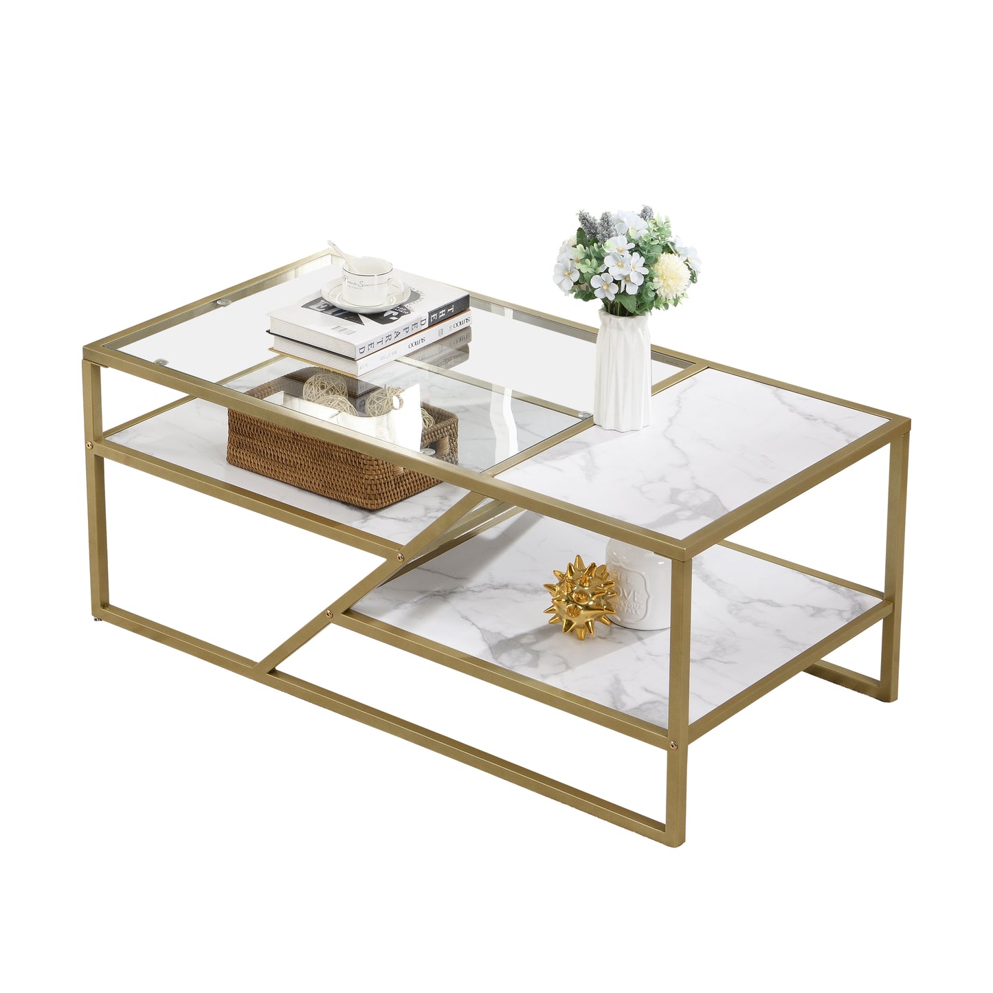 Golden Glass Shelf Coffee Table