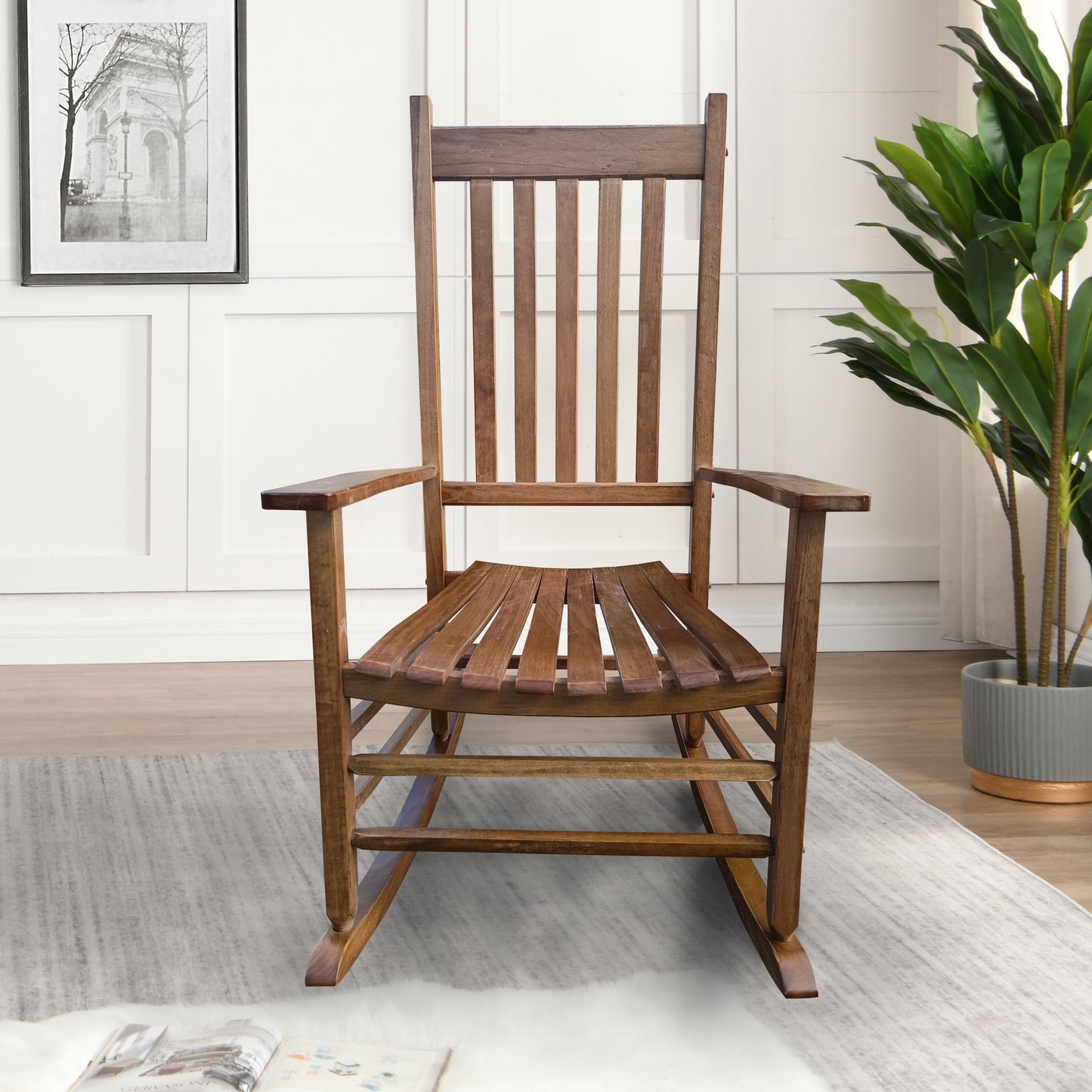 Lupe Wooden Porch Rocker Chair - Brown