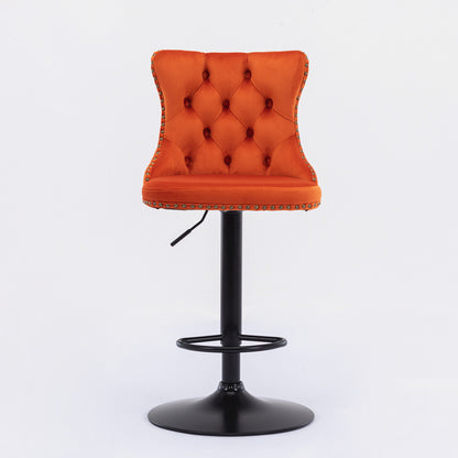 Rise 180 Velvet Barstools Adjusatble Seat Height - Orange Set of 2