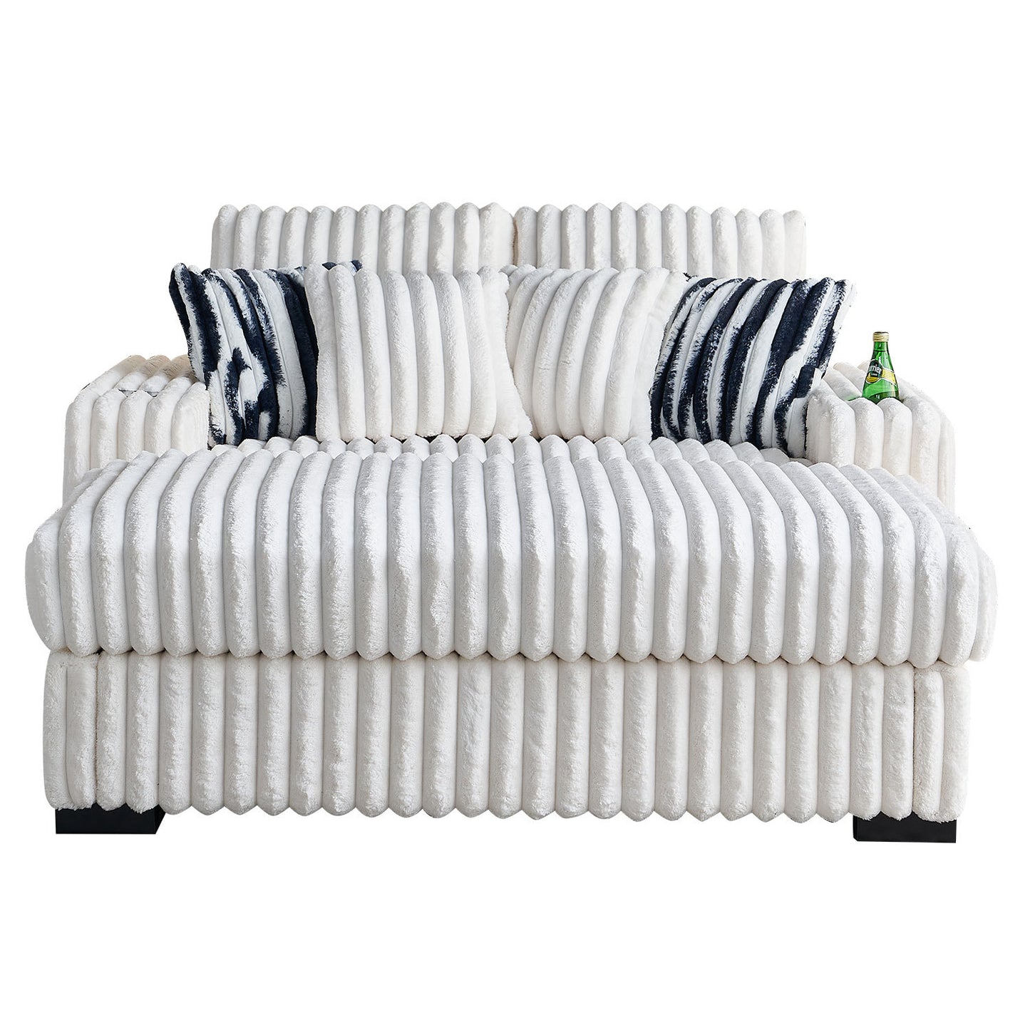 Gene Square Arm Loveseat With Ottoman - Beige