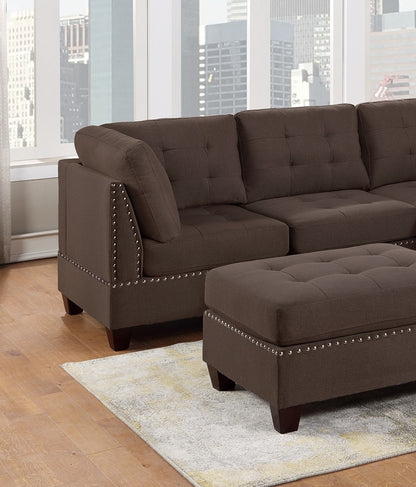 Eleni Modular Sectional 5pc Set 2x Corner Wedge 2x Armless Chair and 1x Ottoman - Coffee