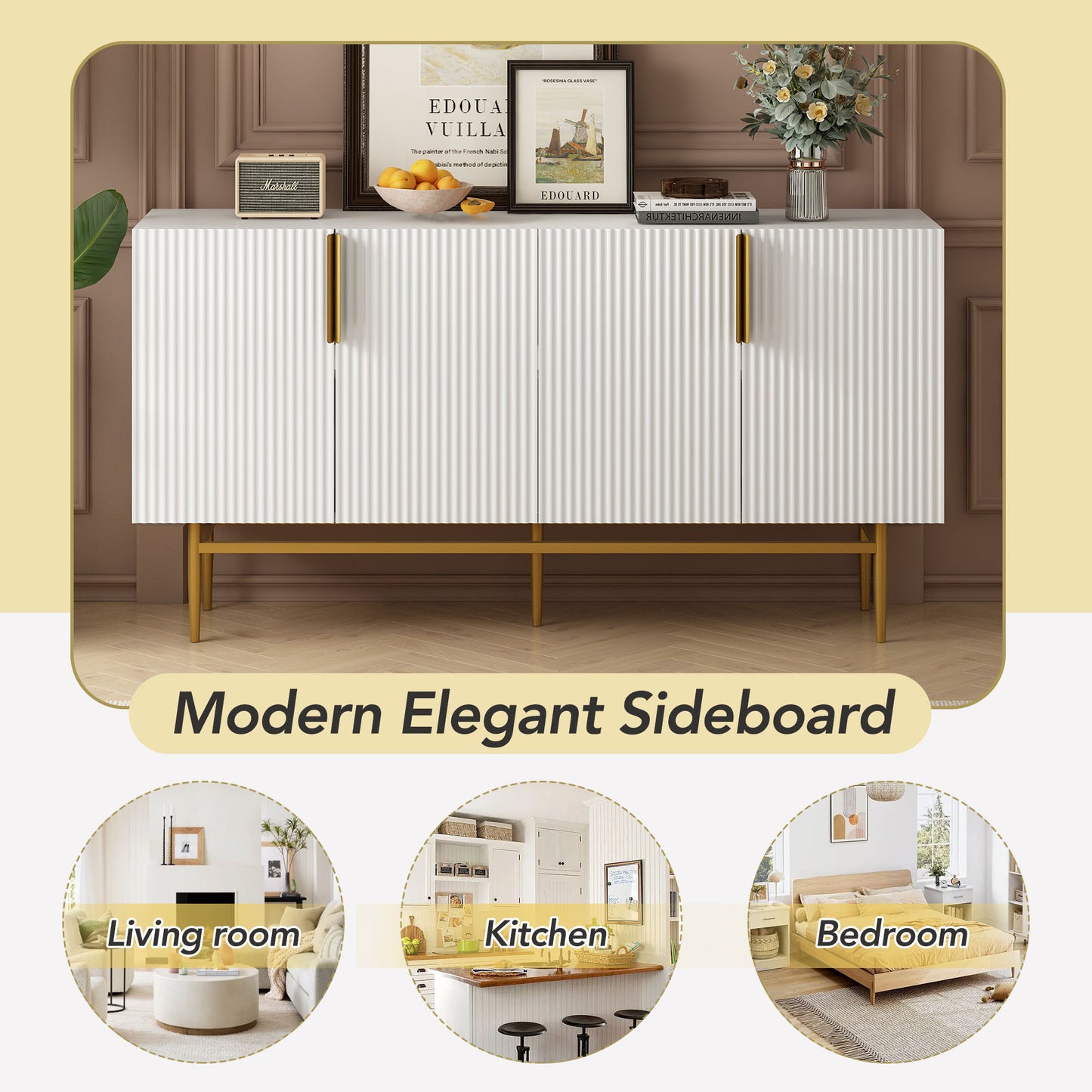 Sylvia Gold Metal Handle Sideboard Buffet - White