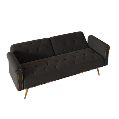 Uma Convertible Velvet Sofa Bed - Black