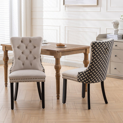 Nikki Velvet Dining Chair w Patterned (Set of 2) - Beige