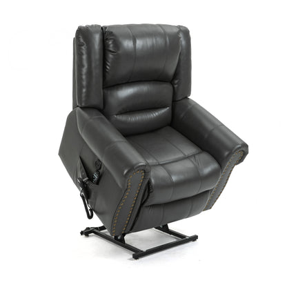 Zest Power Lift Faux Leather Recliner Chair Heat Massage Dual Motor - Grey