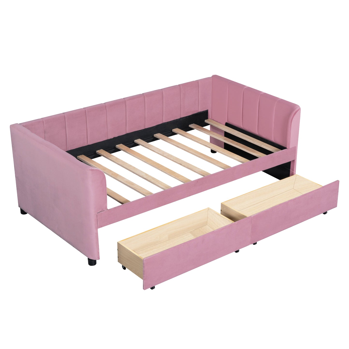 Tano Twin Size Upholstered Daybed with Drawers - Pink