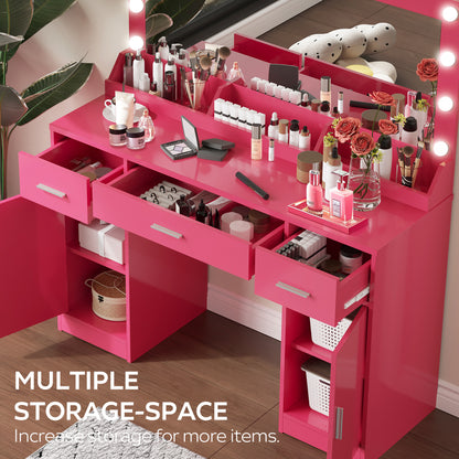 Astrid Makeup Vanity Table With Large Mirror and 3 Colour Lighting  - Rose Pink