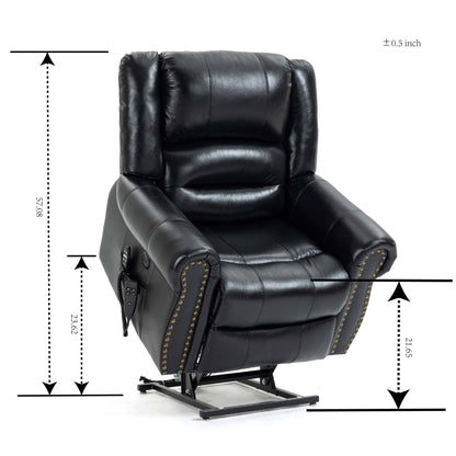 Zest Power Lift Genuine Leather Recliner Chair Heat Massage Dual Motor - Black