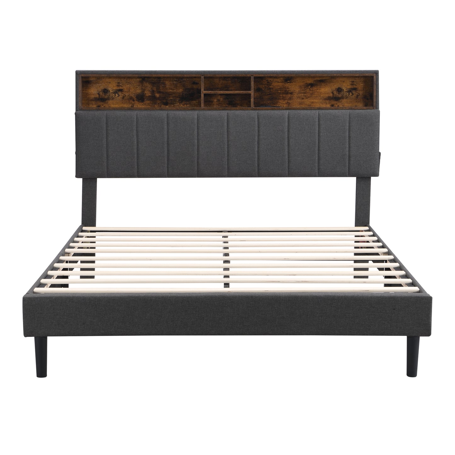 Alvin Queen Size Platform Bed Frame - Gray