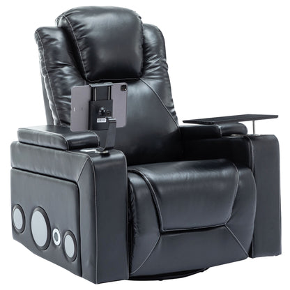 Otto PU Leather Power Recliner r with Surround Sound -Tray Table - Black