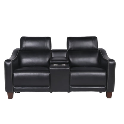 Kara Dual-Power Leather Loveseat - Black