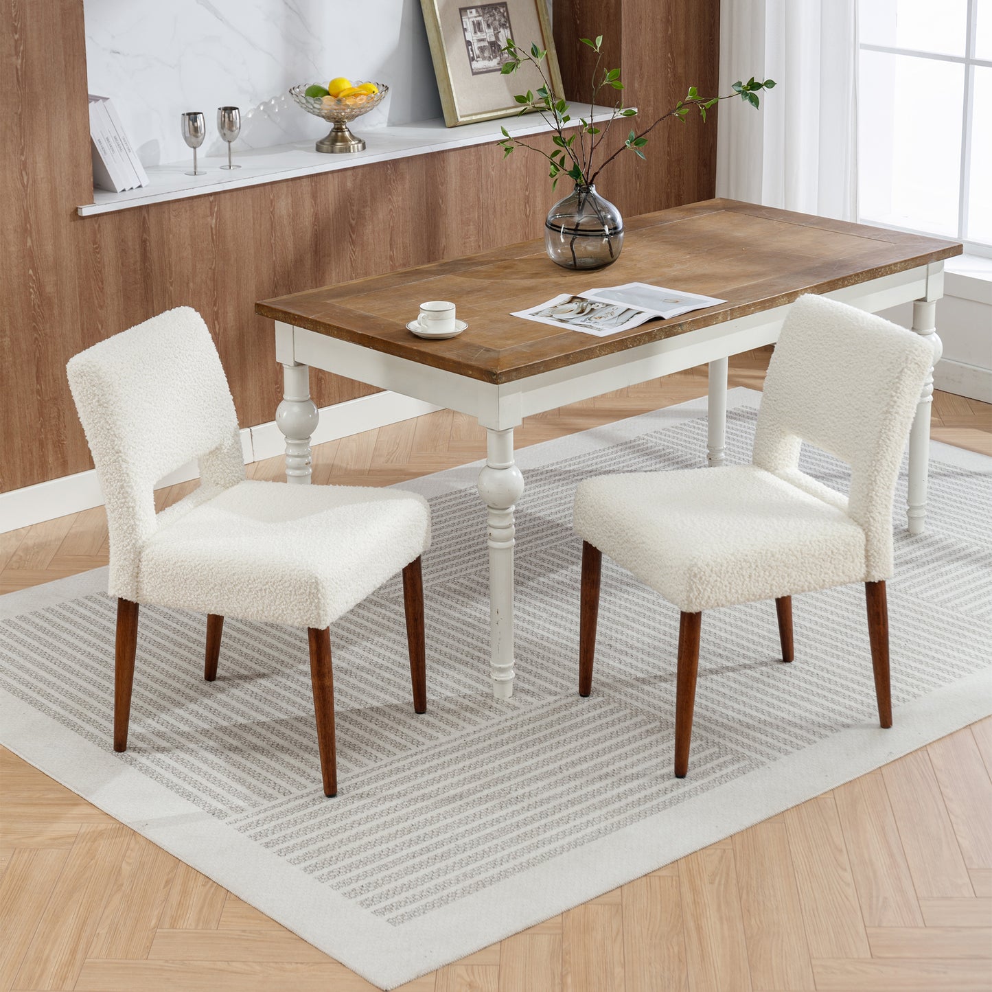 Giordano Dining Chairs with Solid Wood (Set of 2) - Cream