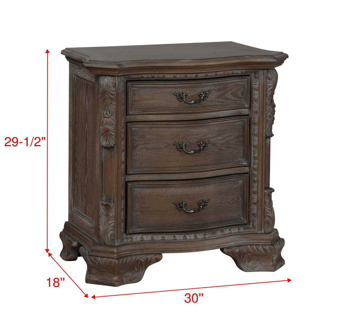 Elysium Solid Wood Traditional Nightstand End Table - Gray