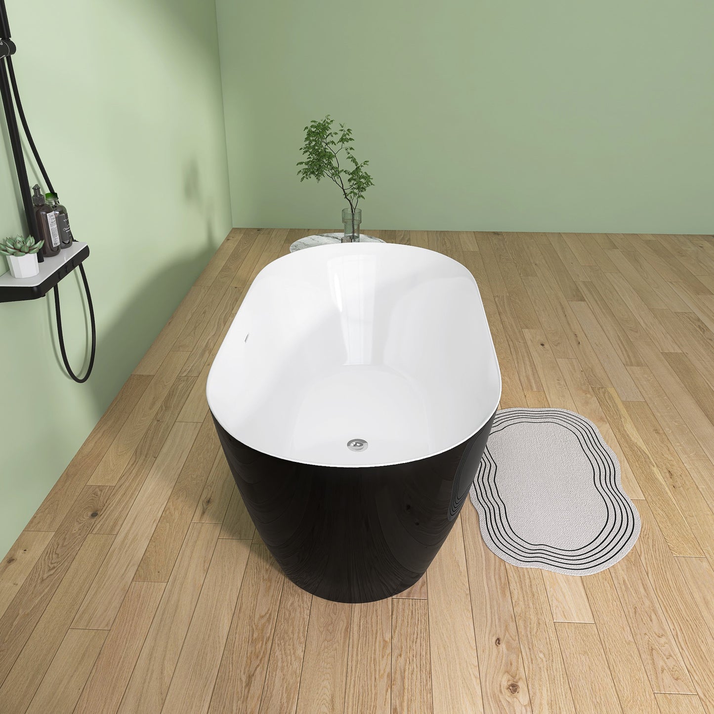 Nuvo 59" Acrylic Free Standing Oval Shape Soaking Tub - Gloss Black+White