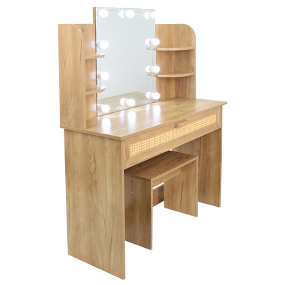 Brooks Vanity Desk Set With LED Lighting Mirror - Natural