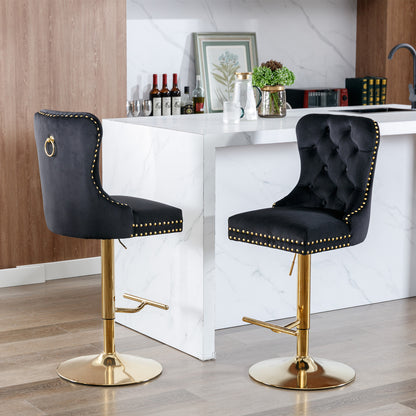 Golden Velvet Comfort Barstools - Black Set of 2