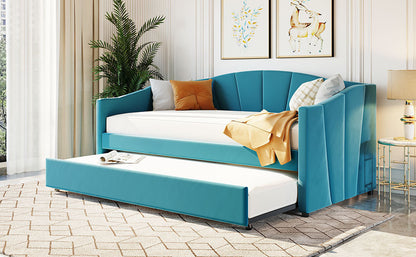 Travis Twin Size Upholstered Daybed with Trundle - Blue