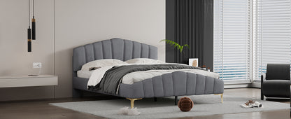 ZuZu Queen Size Velvet Platform Bed with Metal Bed Leg - Gray