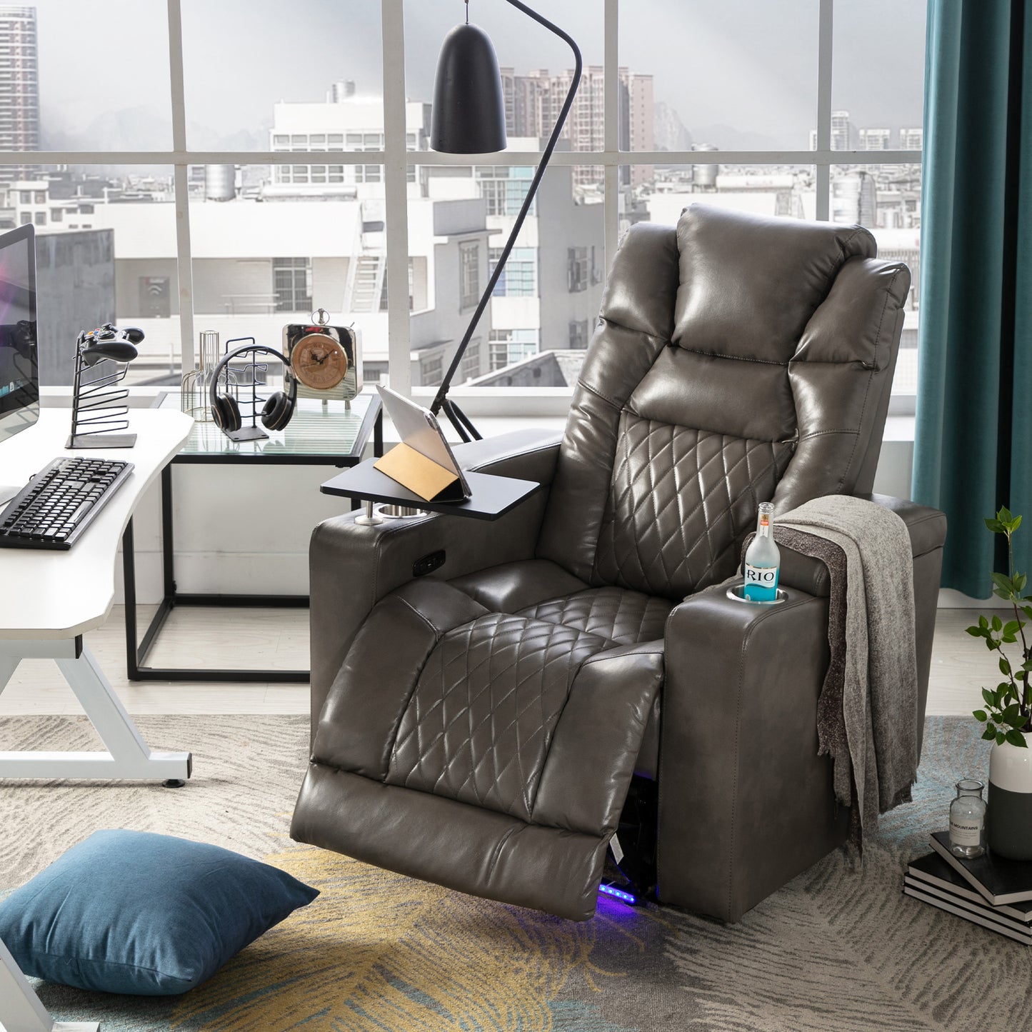 Nap Station Motion Recliner with 360° Swivel Tray Table  - Gray