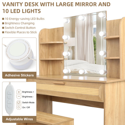 Brooks Vanity Desk Set With LED Lighting Mirror - Natural