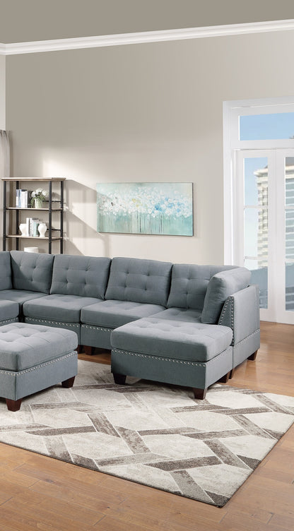 Eleni Modular Sectional 9pc Set 3x Corner Wedge 4x Armless Chairs and 2x Ottomans - Gray