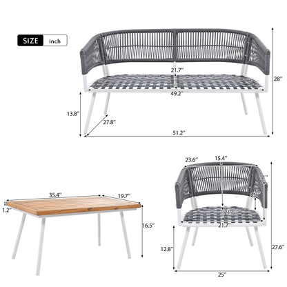 Boho 4 Pc Rope Patio Furniture Set - Gray