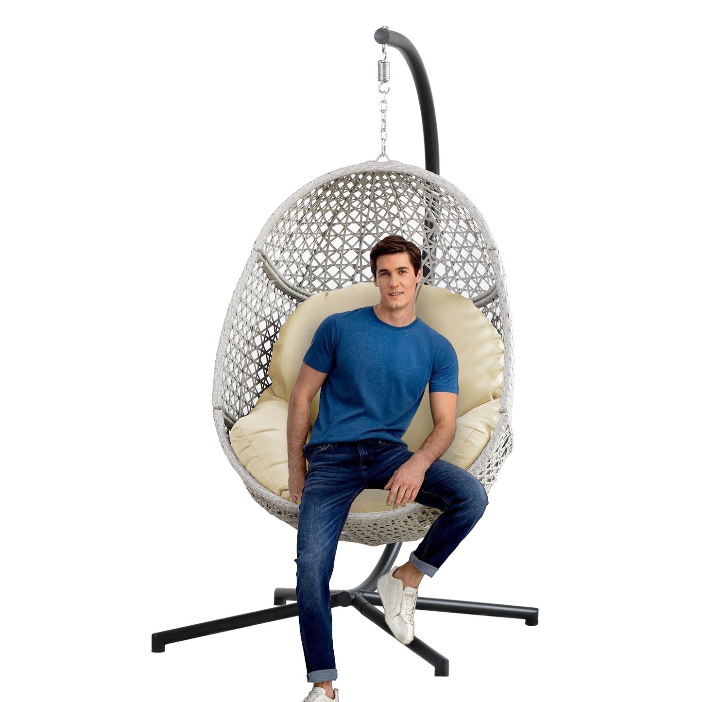 Rosa Large Hanging Egg Chair with Stand & UV Resistant - Beige