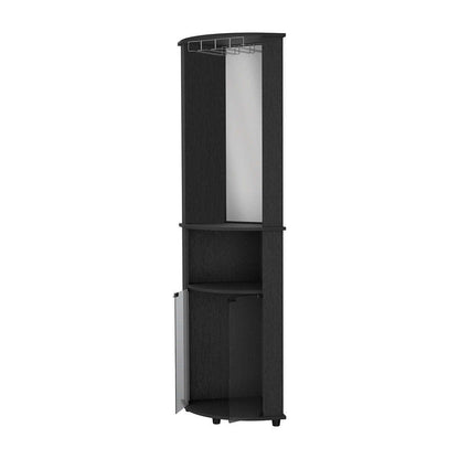 Kempwell 2-Door 2-Shelf Corner Bar Cabinet with Glass Rack - Black