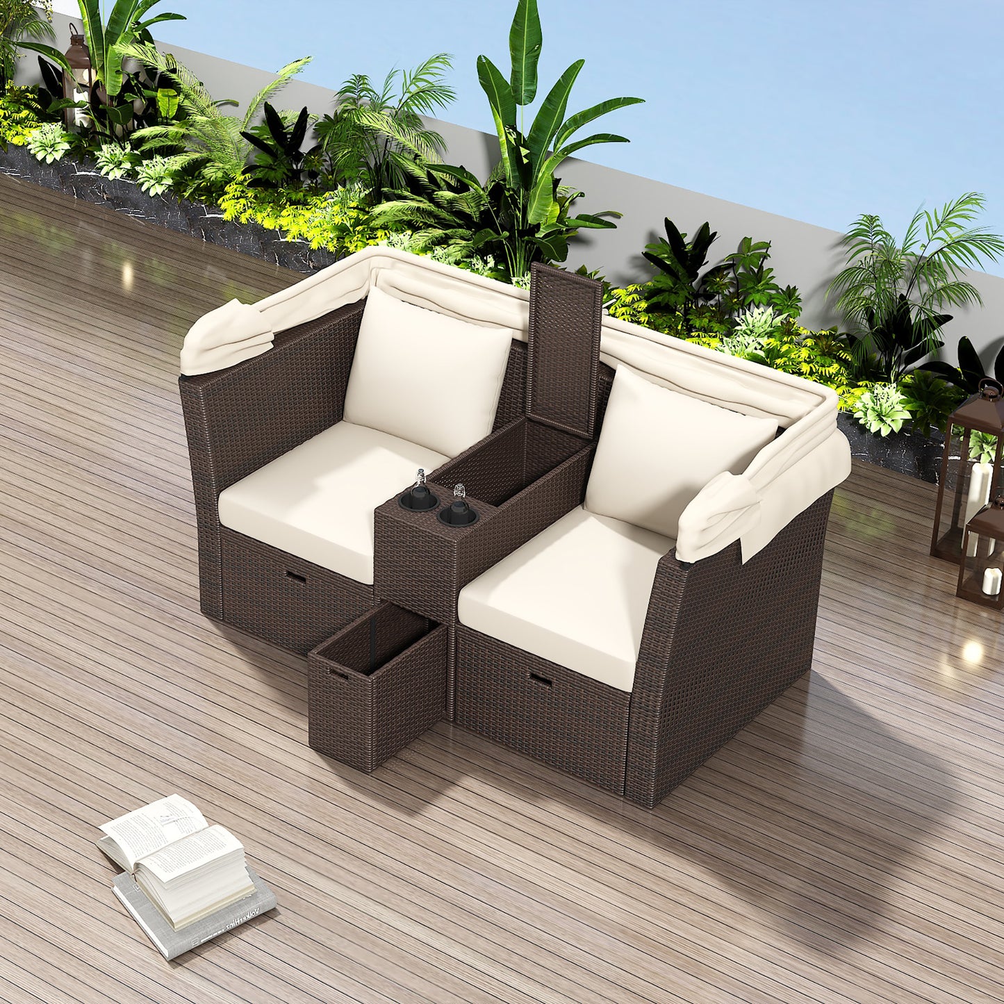 Ginson 2-Seater Outdoor Patio Daybed - Beige