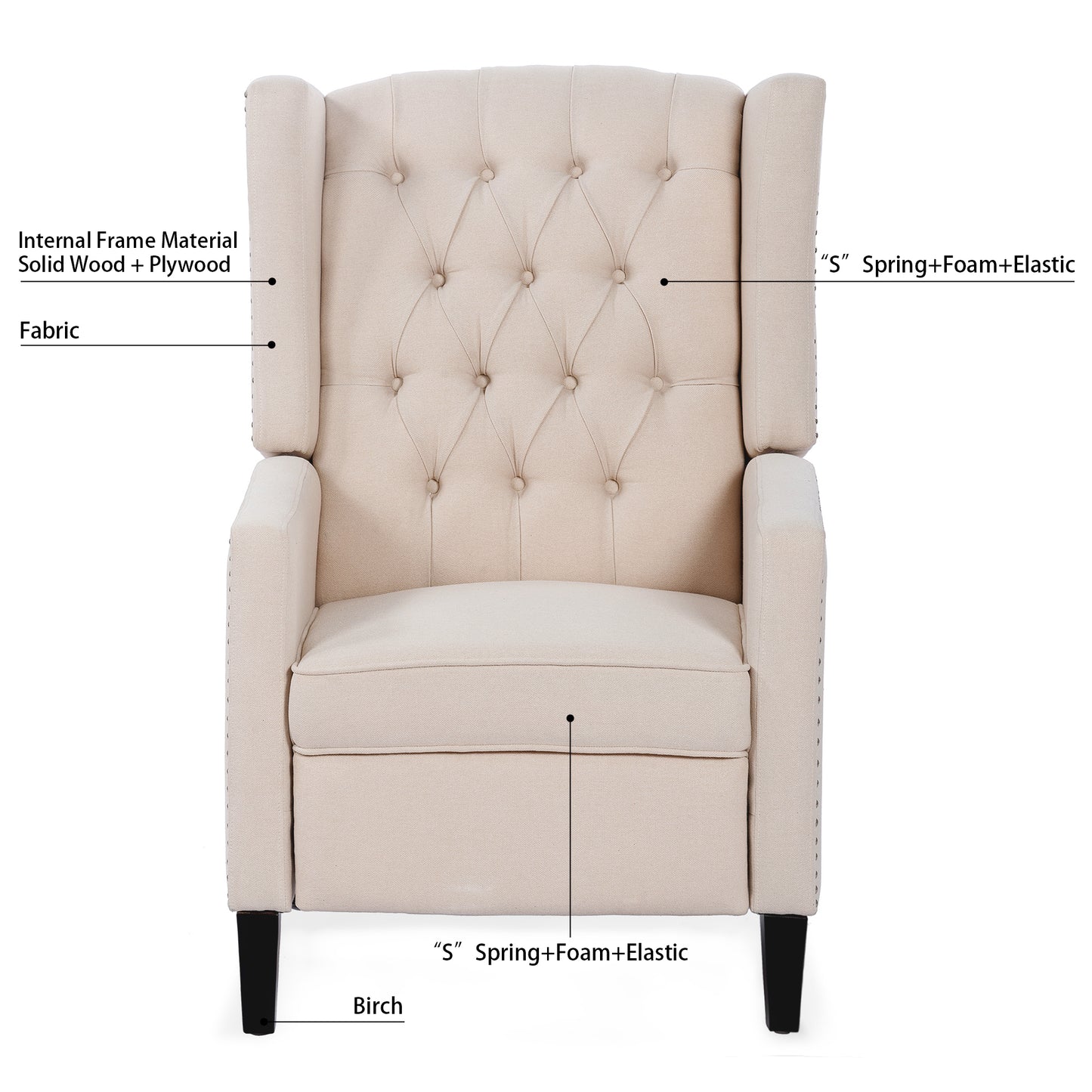 Nix Wide Manual Wing Chair Recliner - Beige