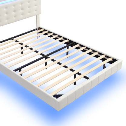 Marc Full Size Floating Bed Frame with LED - White