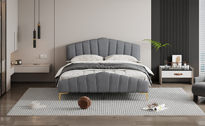 ZuZu Queen Size Velvet Platform Bed with Metal Bed Leg - Gray