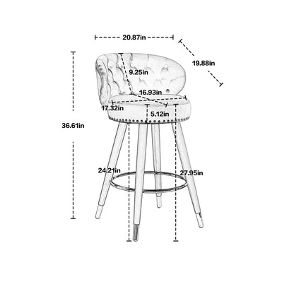 Emma Bar Stools with Back and Footrest  - Gray Set of 2