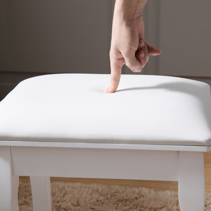 Vanity Stool Padded Makeup Chair Bench with Solid Wood Legs - White