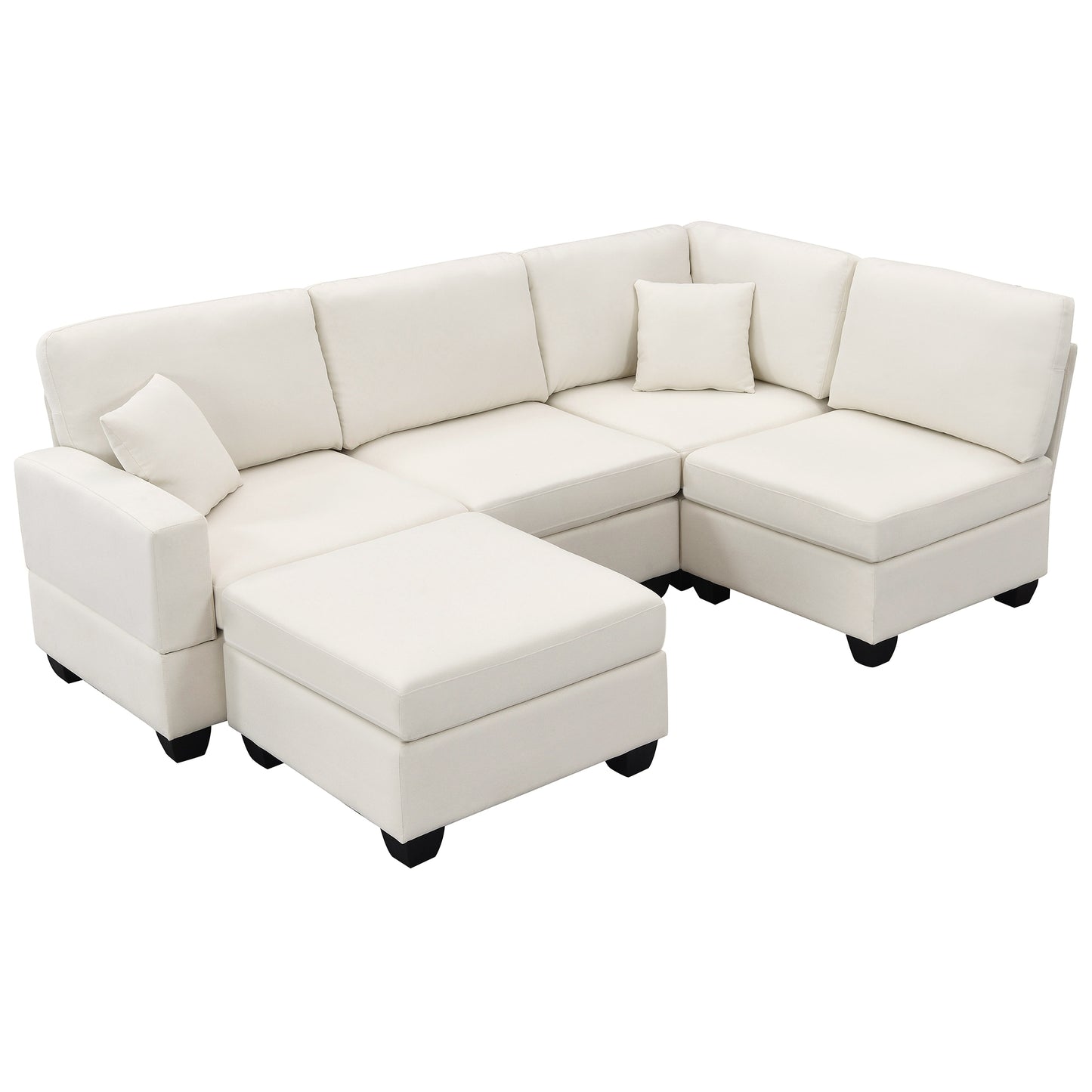 Aria 5-Seat Modular Sectional Set with Convertible Ottoman - Beige