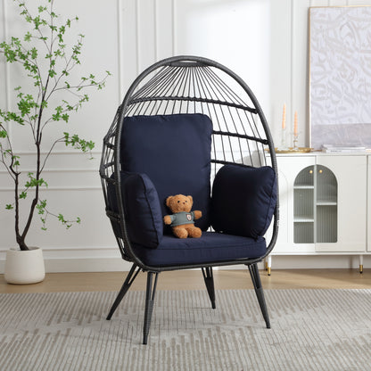 Mora Egg Wicker Outdoor Indoor Basket Chair - Navy