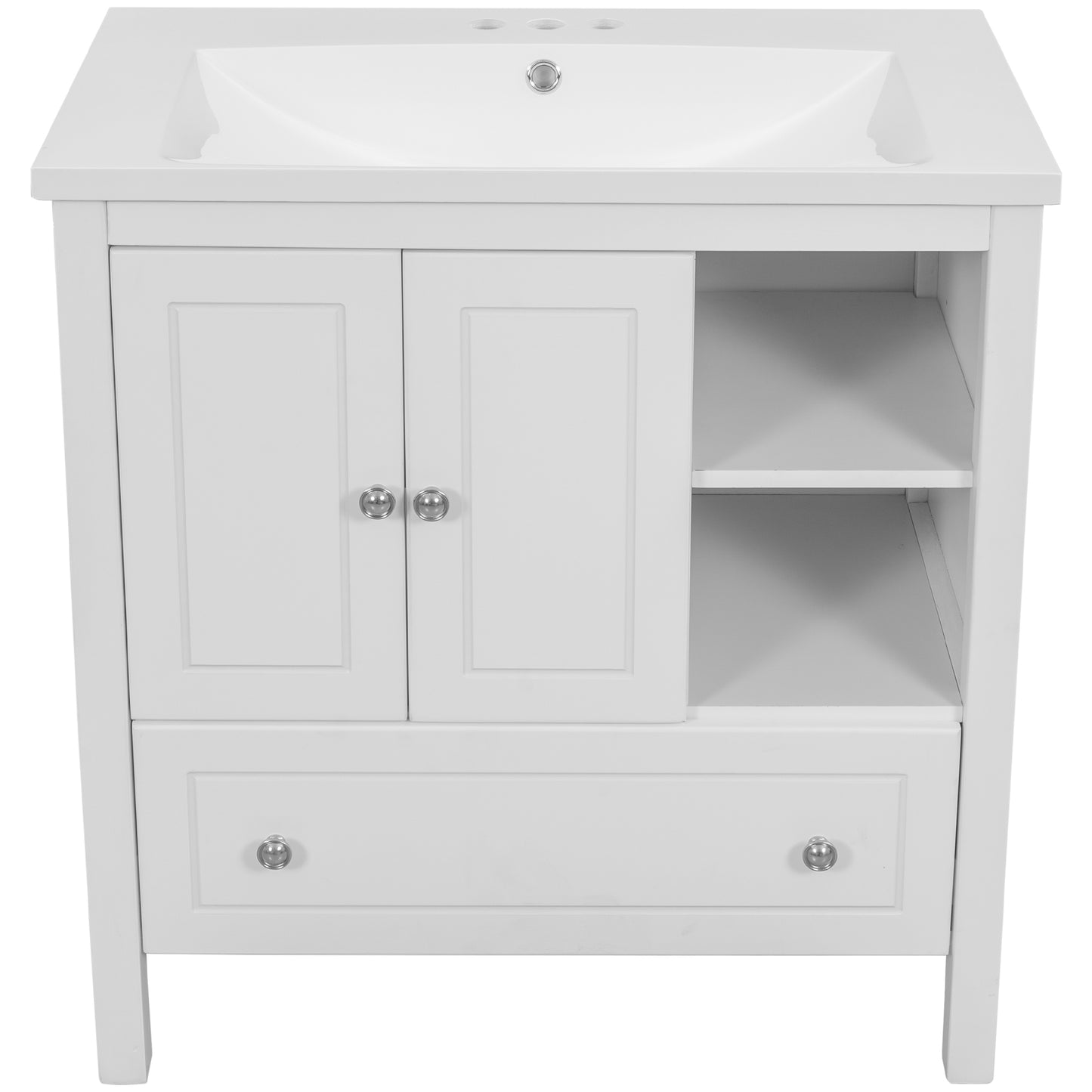 Wooden Bathroom Vanity with Ceramic Sink - White