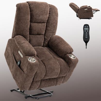 Rico Large Power Lift Recliner Chair with Heat and Massage - Brown